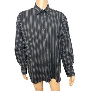 Van Heusen Men’s Button Up Shirt XL Black White Striped 17 - 17 1/2 Cotton Blend